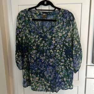 Anthropologie blue floral blouse